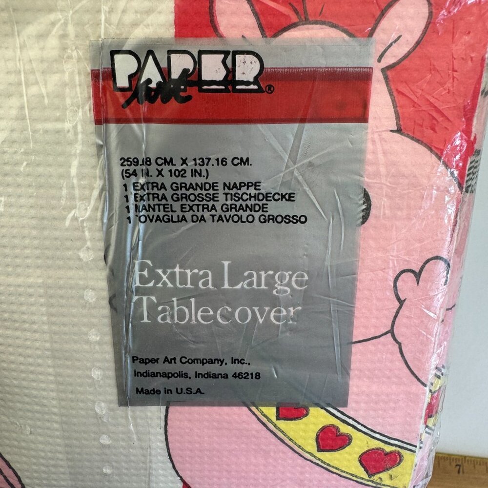 Vtg Paper Art Valentines Day Hearts Hippo Paper Tablecloth Disposable 54x102 in - Picture 4 of 6